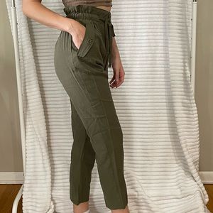 Army green high waisted tie waist trousers